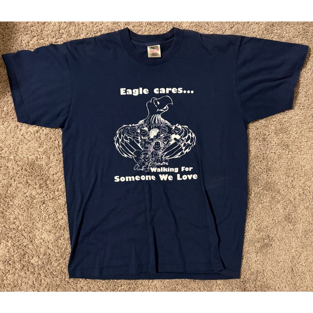 Vintage Oneita T-Shirt Men's Navy Blue Graphic Single Stitch USA Made - XL